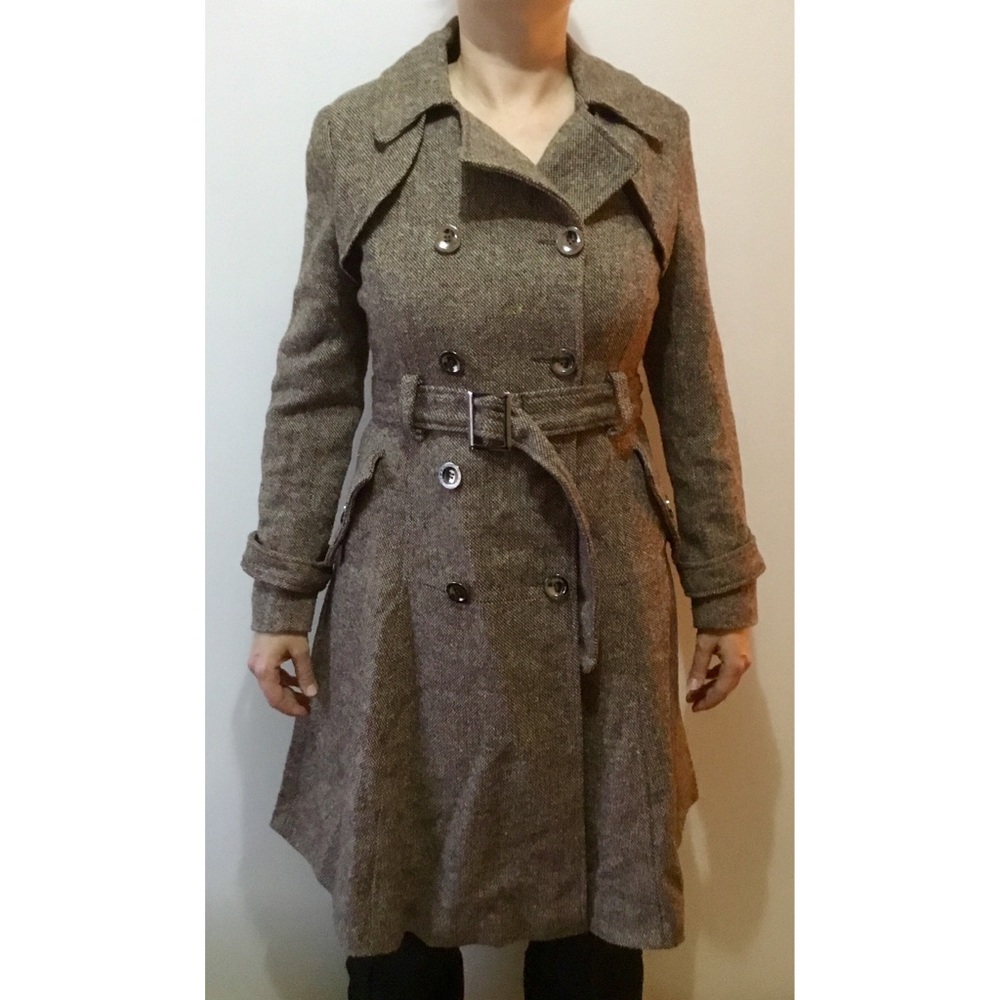 Vintage tweed jacket, British, trench coat, long